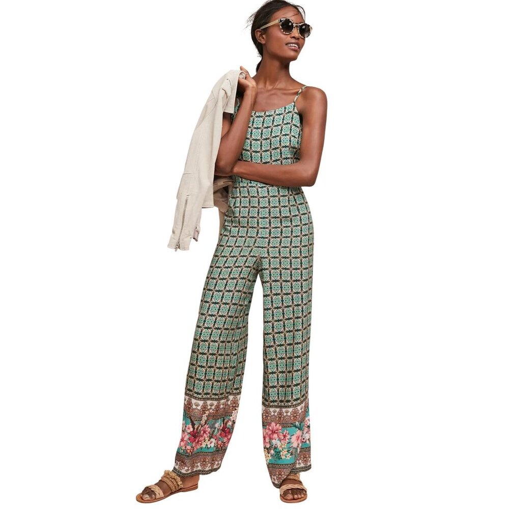 Farm Rio Women’s XS Petite Honolulu Floral Geometric Print Viscose Jumpsuit Adju